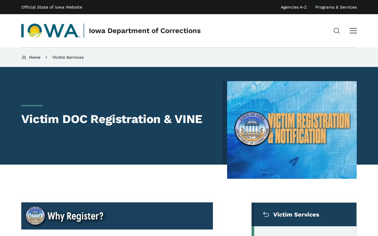 Iowa Department of Corrections VINE information for Polk County custody tracking