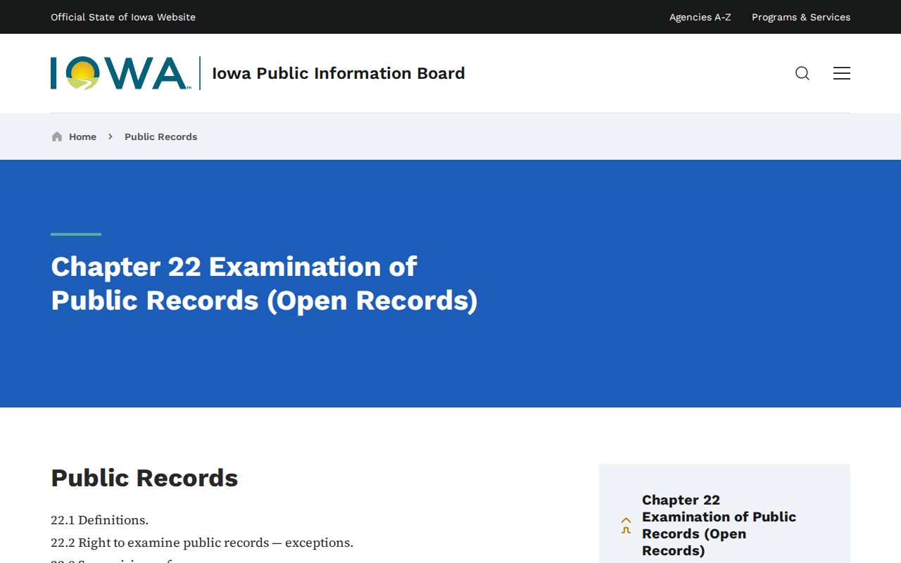 Iowa Public Information Board Chapter 22 public records guidance