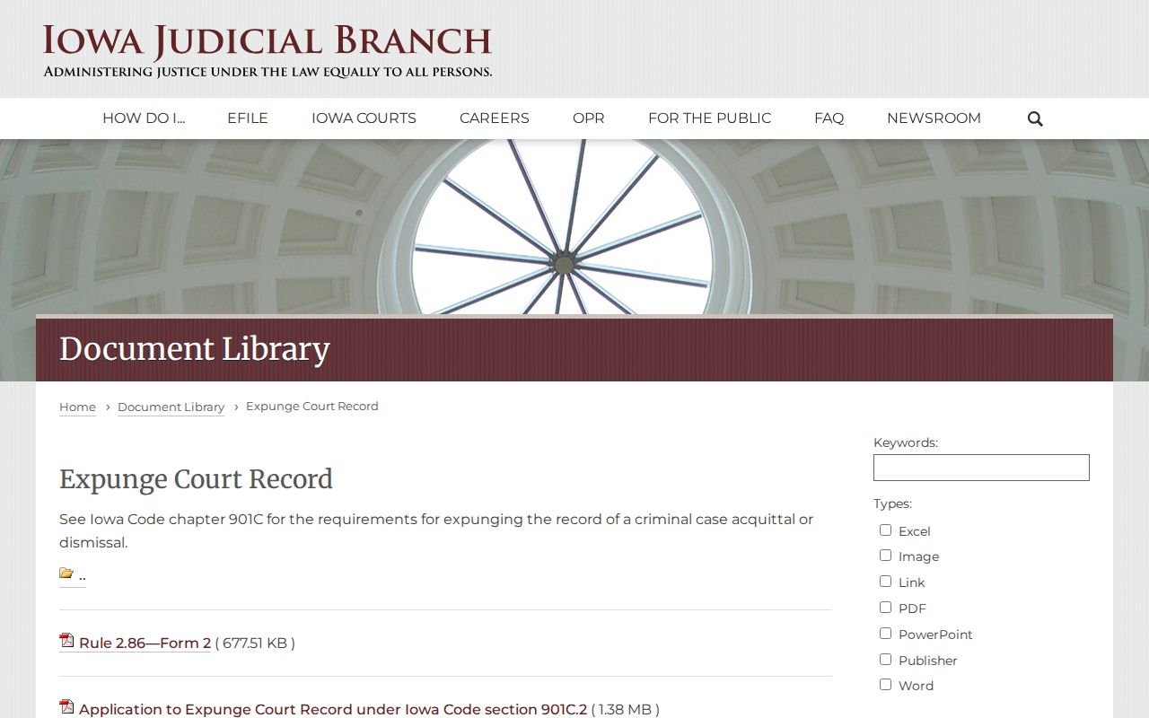 Official Iowa Courts forms for eligible criminal record expungement