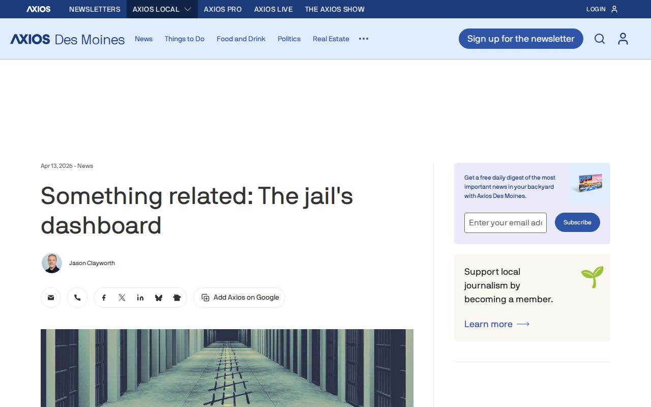 Axios Des Moines report about the Polk County jail analytics dashboard